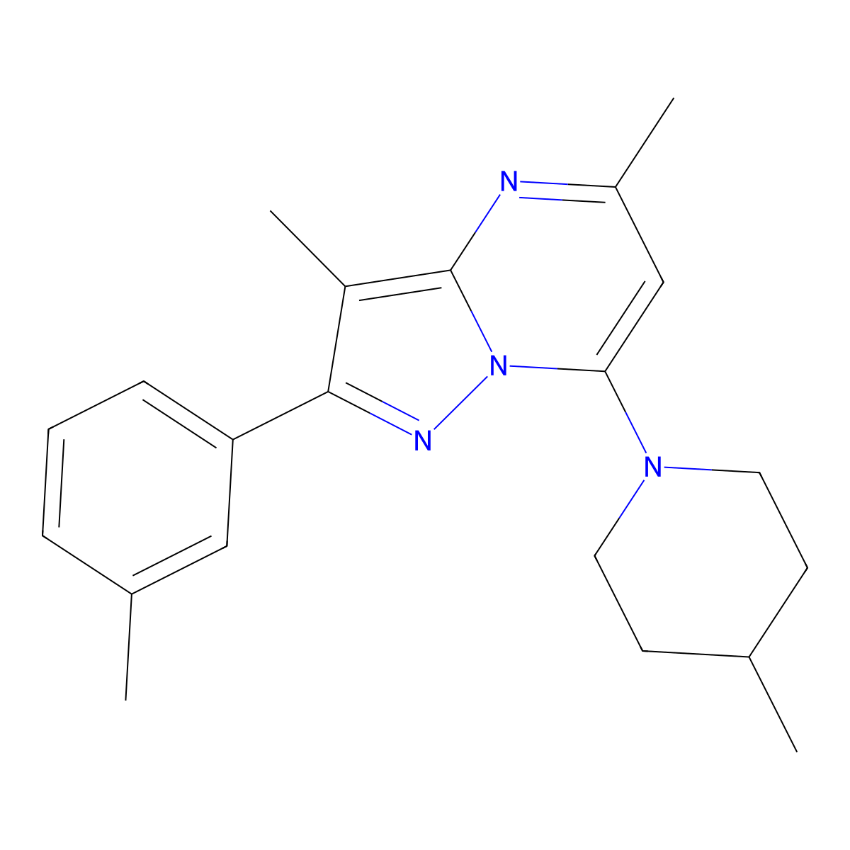 3,5-Dimethyl-2-(3-methylphenyl)-7-(4-methylpiperidin-1-yl)pyrazolo[1,5-a]pyrimidine molecular structure, CAS 1203137-62-5