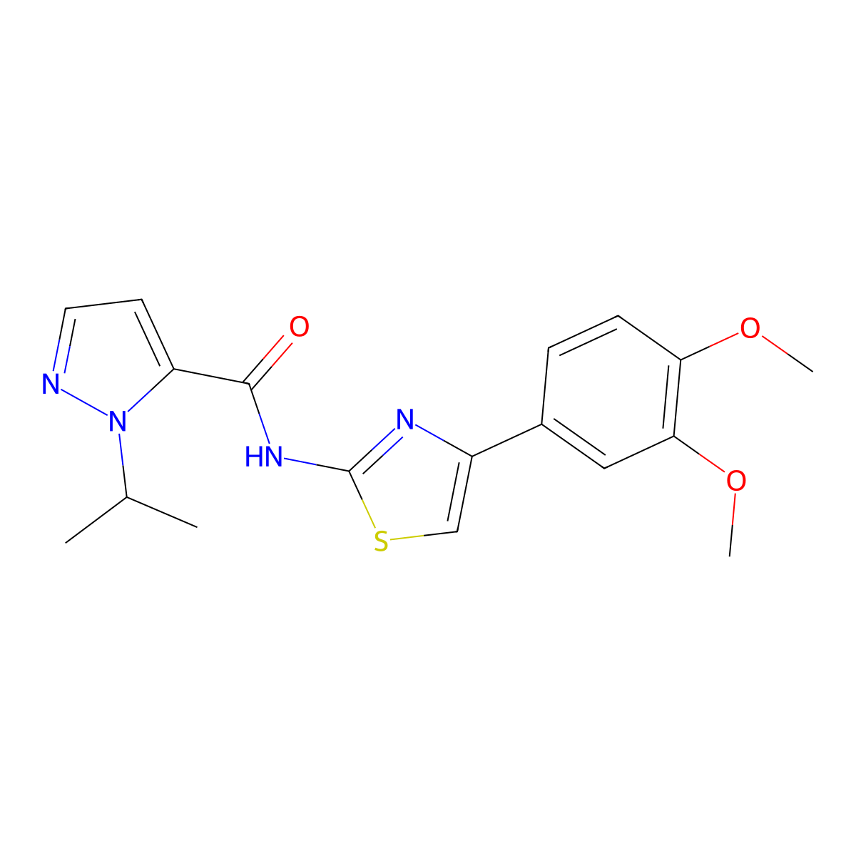 N-(4-(3,4-dimethoxyphenyl)thiazol-2-yl)-1-isopropyl-1H-pyrazole-5-carboxamide molecular structure, CAS 1203138-20-8
