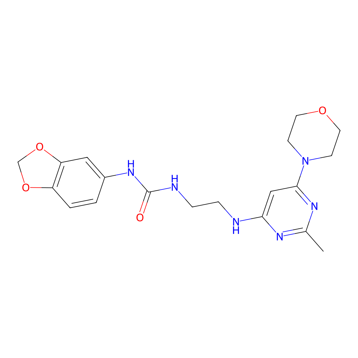 1-(Benzo[d][1,3]dioxol-5-yl)-3-(2-((2-methyl-6-morpholinopyrimidin-4-yl)amino)ethyl)urea molecular structure, CAS 1203138-31-1