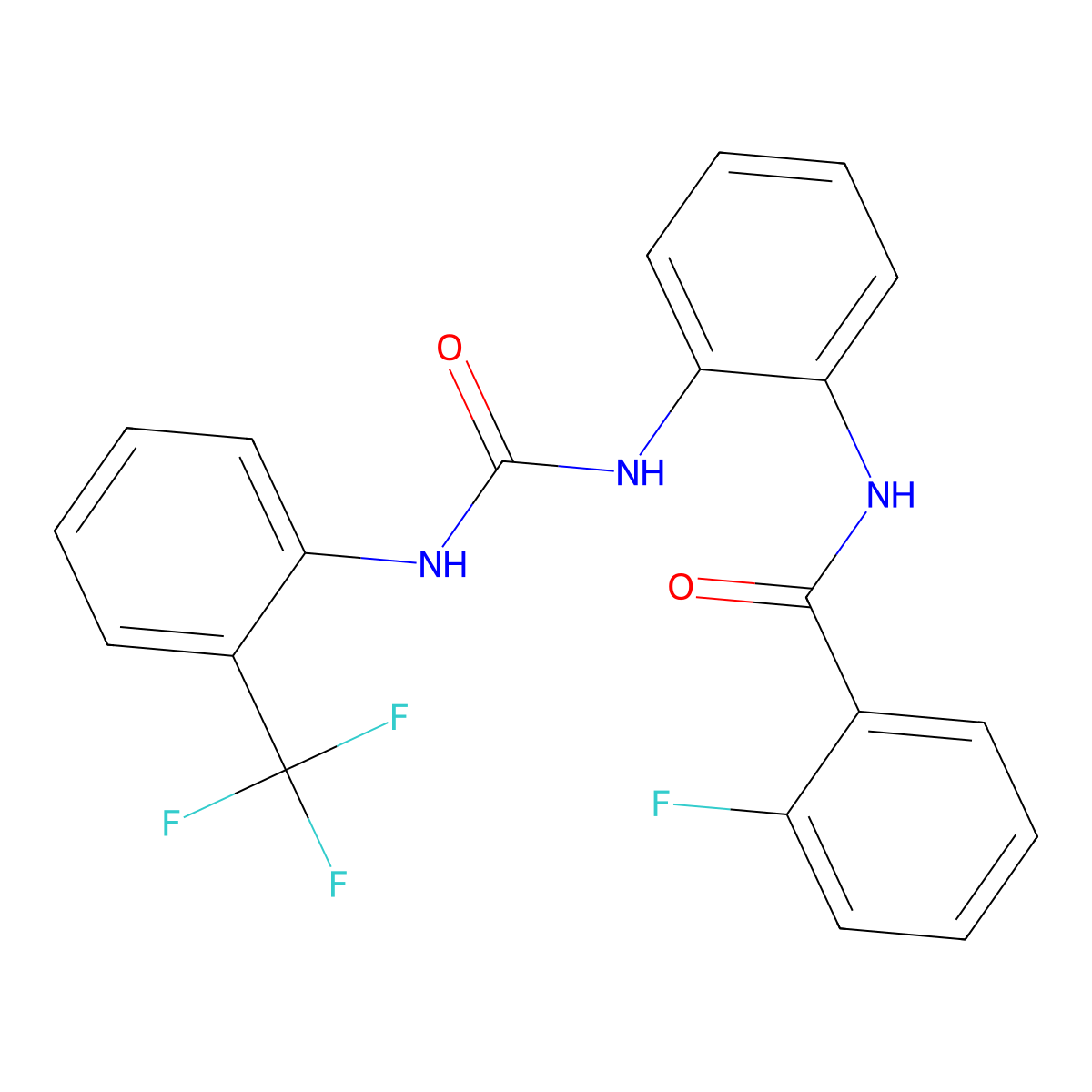 2-fluoro-N-(2-(3-(2-(trifluoromethyl)phenyl)ureido)phenyl)benzamide molecular structure, CAS 1203138-84-4