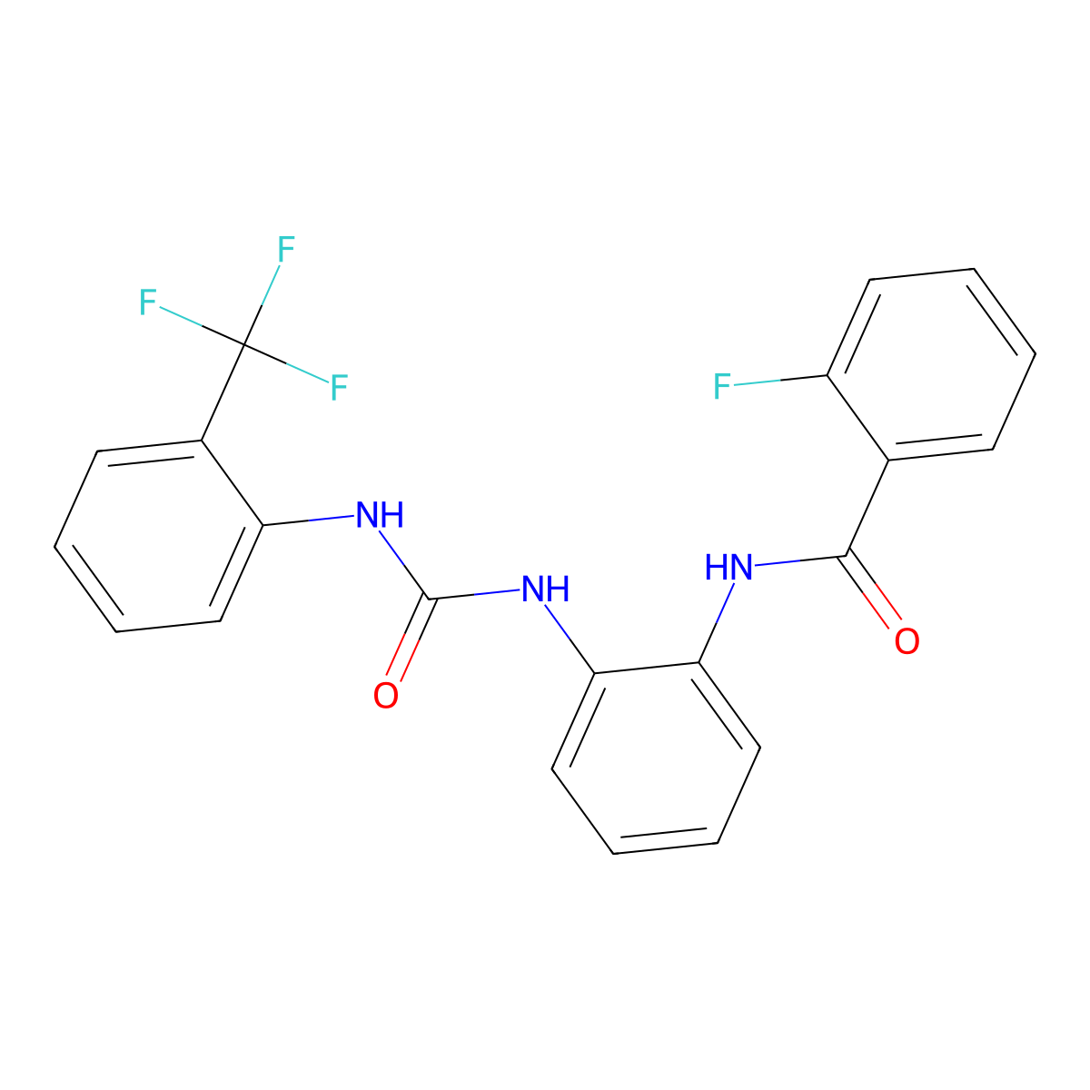 2-fluoro-N-(2-(3-(2-(trifluoromethyl)phenyl)ureido)phenyl)benzamide molecular structure, CAS 1203138-84-4