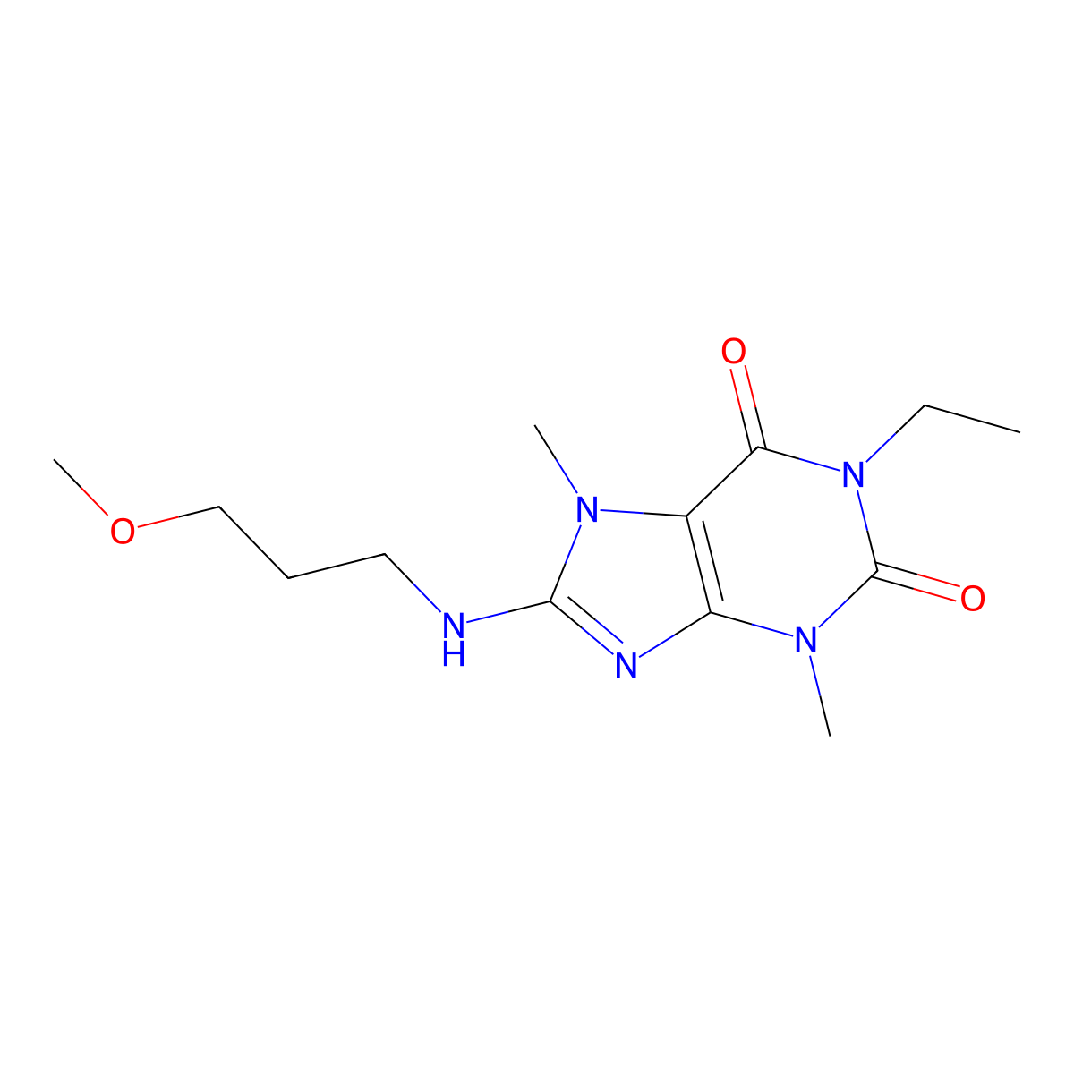 1-ethyl-8-((3-methoxypropyl)amino)-3,7-dimethyl-1H-purine-2,6(3H,7H)-dione molecular structure, CAS 1203138-96-8