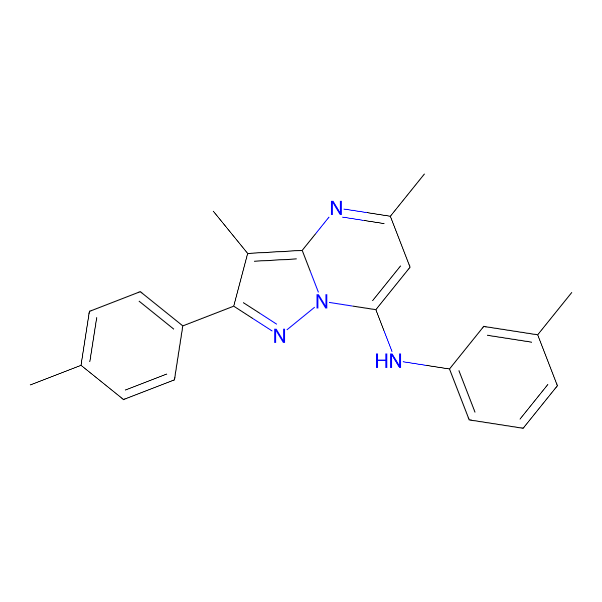 3,5-dimethyl-N-(3-methylphenyl)-2-(4-methylphenyl)pyrazolo[1,5-a]pyrimidin-7-amine molecular structure, CAS 1203139-80-3