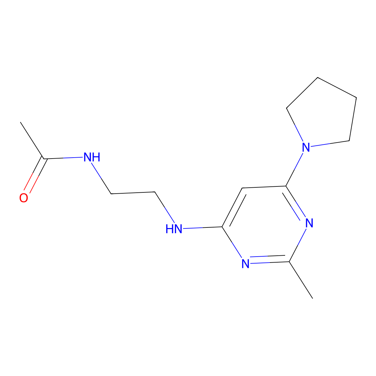N-(2-((2-methyl-6-(pyrrolidin-1-yl)pyrimidin-4-yl)amino)ethyl)acetamide molecular structure, CAS 1203141-57-4