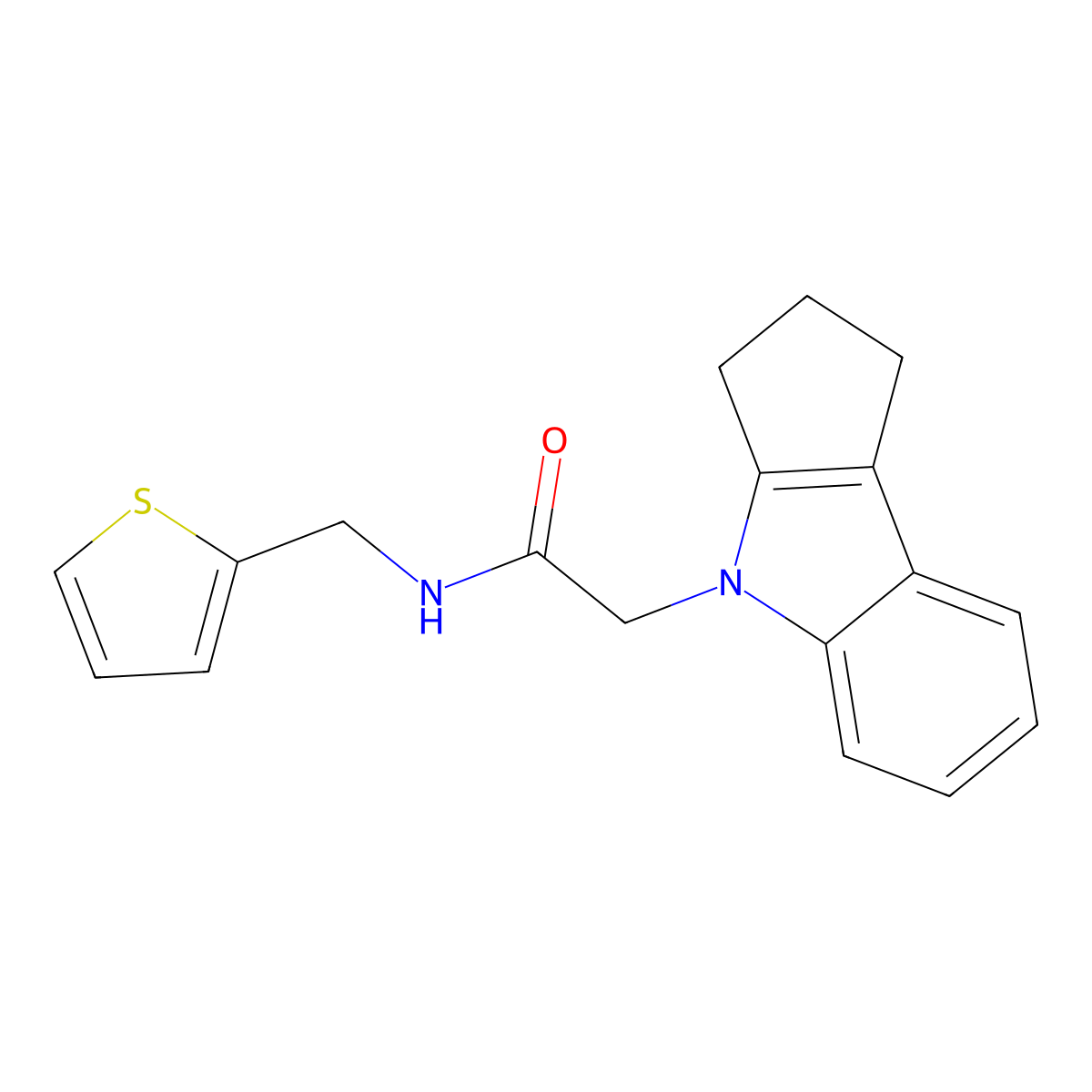 2-(2,3-dihydrocyclopenta[b]indol-4(1H)-yl)-N-(thiophen-2-ylmethyl)acetamide molecular structure, CAS 1203142-22-6