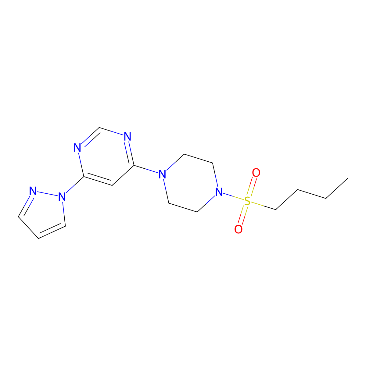 4-(4-(butylsulfonyl)piperazin-1-yl)-6-(1H-pyrazol-1-yl)pyrimidine molecular structure, CAS 1203142-35-1