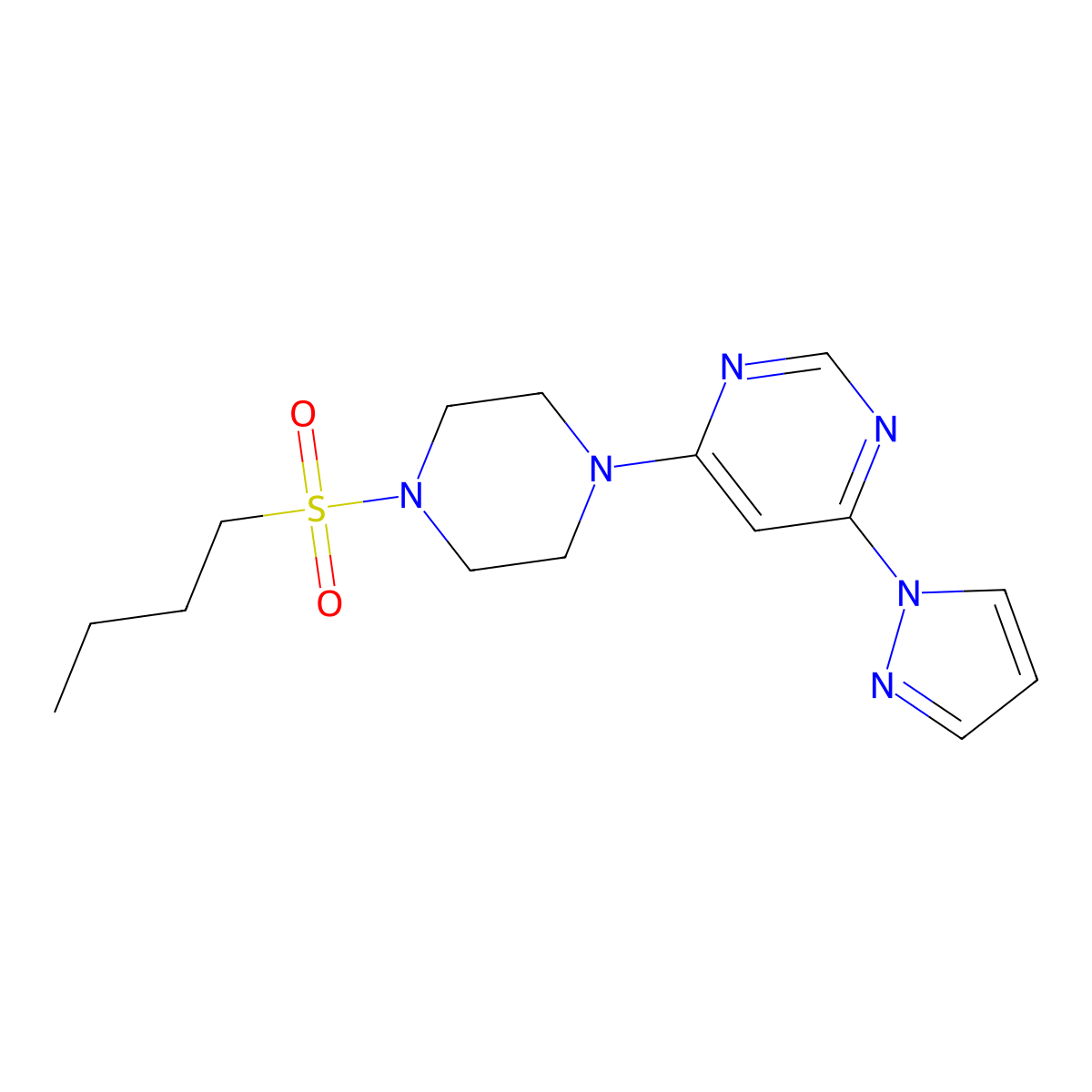 4-(4-(butylsulfonyl)piperazin-1-yl)-6-(1H-pyrazol-1-yl)pyrimidine molecular structure, CAS 1203142-35-1