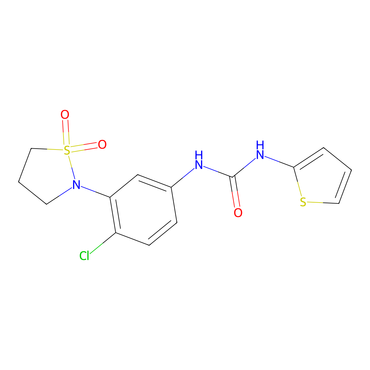 1-(4-Chloro-3-(1,1-dioxidoisothiazolidin-2-yl)phenyl)-3-(thiophen-2-yl)urea molecular structure, CAS 1203143-63-8