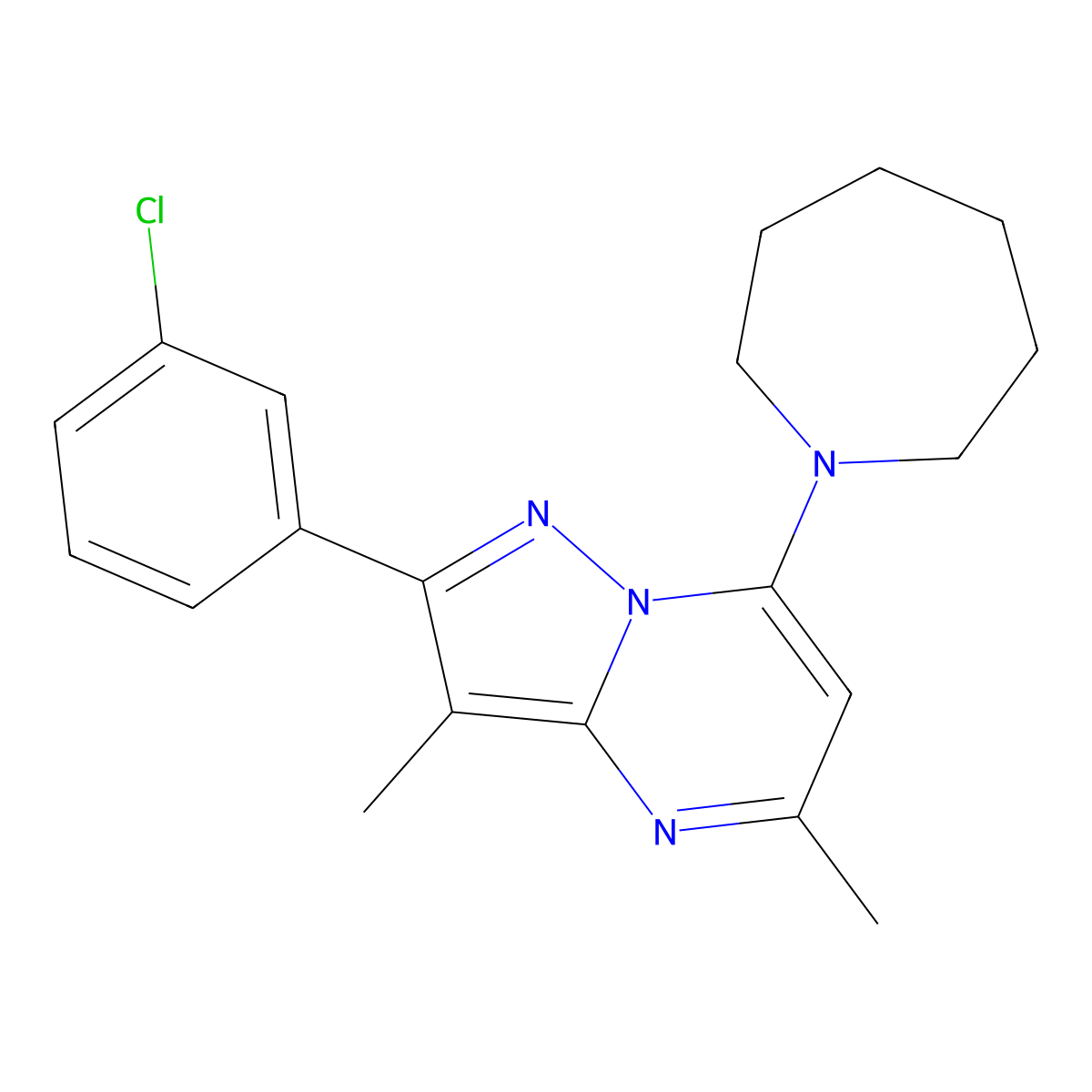 1-[2-(3-Chlorophenyl)-3,5-dimethylpyrazolo[1,5-a]pyrimidin-7-yl]azepane molecular structure, CAS 1203143-82-1