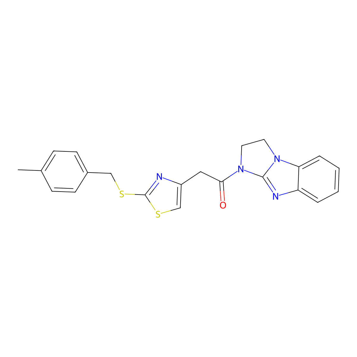 2-(2-{[(4-Methylphenyl)methyl]sulfanyl}-1,3-thiazol-4-yl)-1-{2,5,7-triazatricyclo[6.4.0.0^{2,6}]dodeca-1(8),6,9,11-tetraen-5-yl}ethan-1-one molecular structure, CAS 1203144-04-0