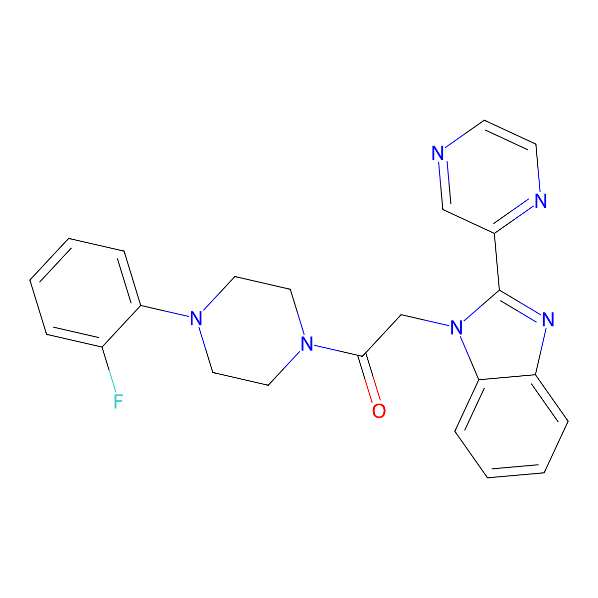 1-(4-(2-fluorophenyl)piperazin-1-yl)-2-(2-(pyrazin-2-yl)-1H-benzo[d]imidazol-1-yl)ethanone molecular structure, CAS 1203145-94-1