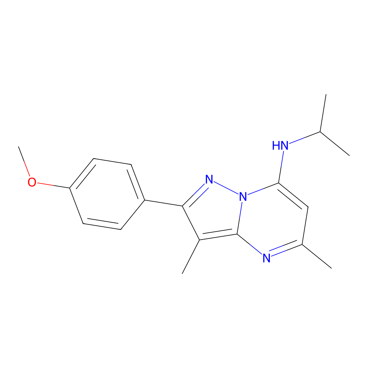 2-(4-methoxyphenyl)-3,5-dimethyl-N-(propan-2-yl)pyrazolo[1,5-a]pyrimidin-7-amine molecular structure, CAS 1203146-10-4