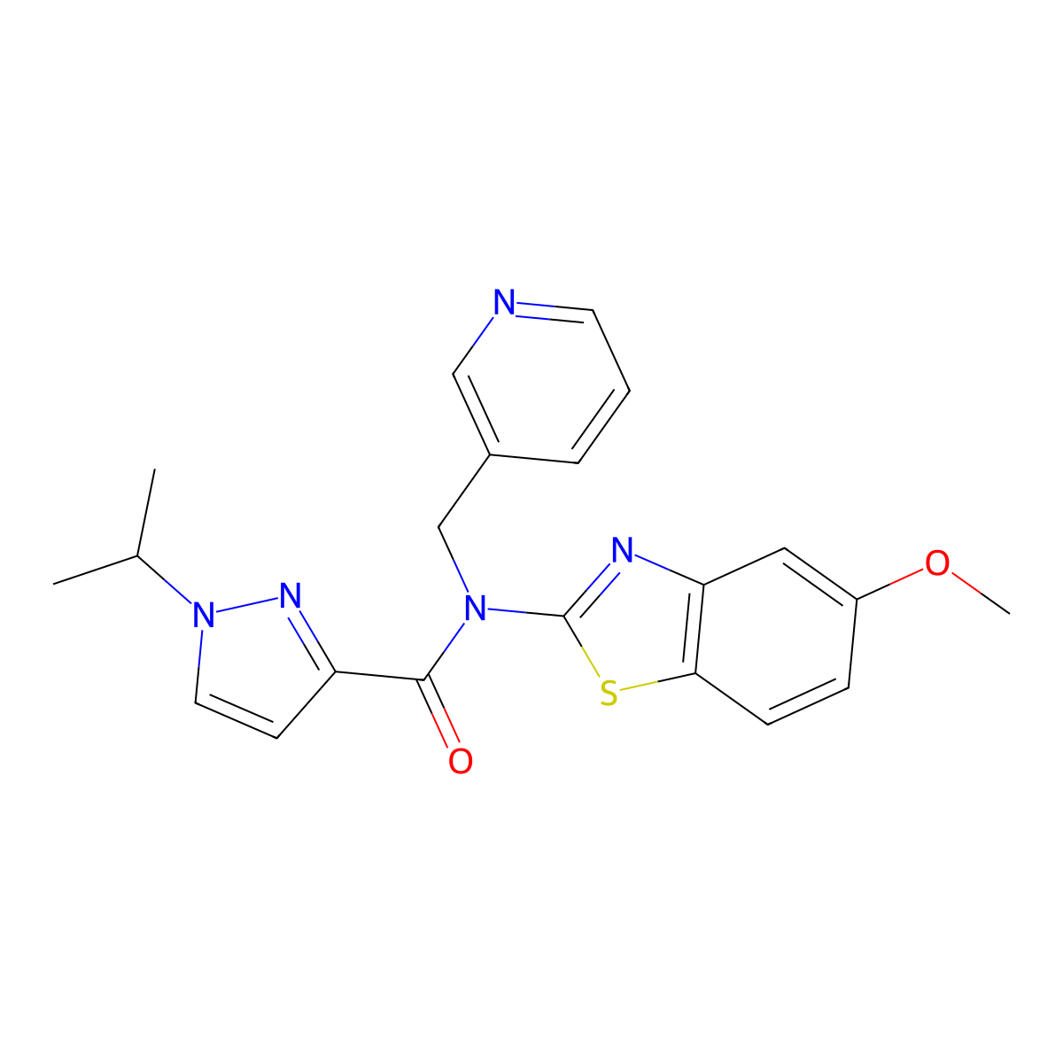 1-isopropyl-N-(5-methoxybenzo[d]thiazol-2-yl)-N-(pyridin-3-ylmethyl)-1H-pyrazole-3-carboxamide molecular structure, CAS 1203146-37-5
