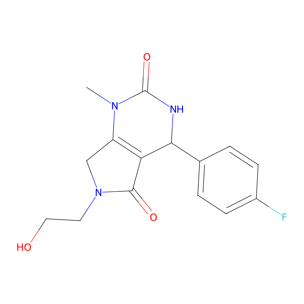 4-(4-fluorophenyl)-6-(2-hydroxyethyl)-1-methyl-3,4,6,7-tetrahydro-1H-pyrrolo[3,4-d]pyrimidine-2,5-dione molecular structure, CAS 1203146-38-6