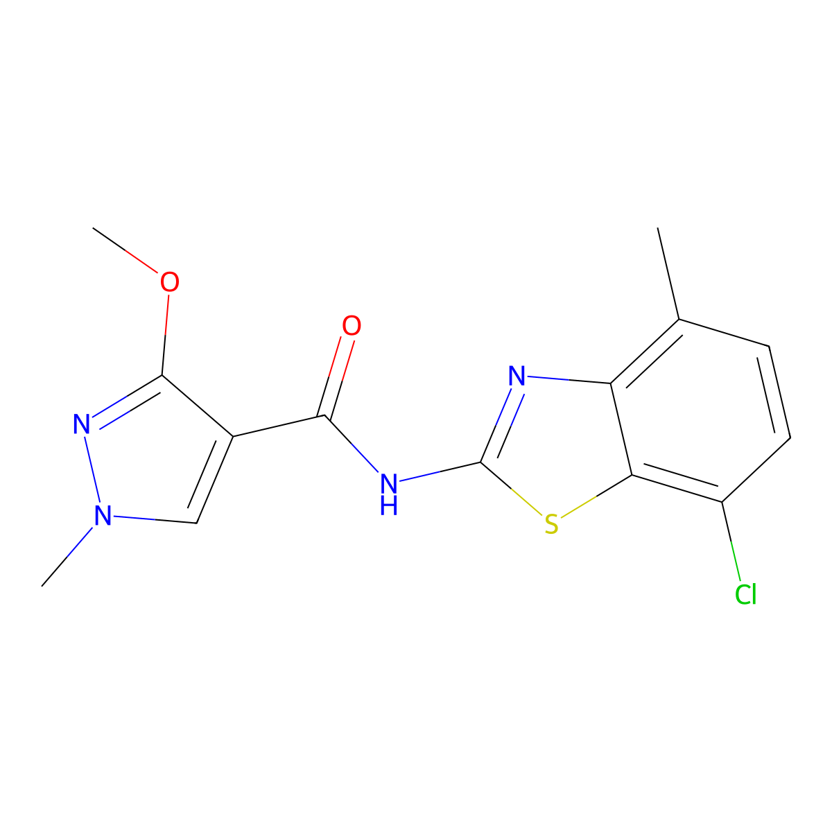 N-(7-chloro-4-methylbenzo[d]thiazol-2-yl)-3-methoxy-1-methyl-1H-pyrazole-4-carboxamide molecular structure, CAS 1203147-18-5
