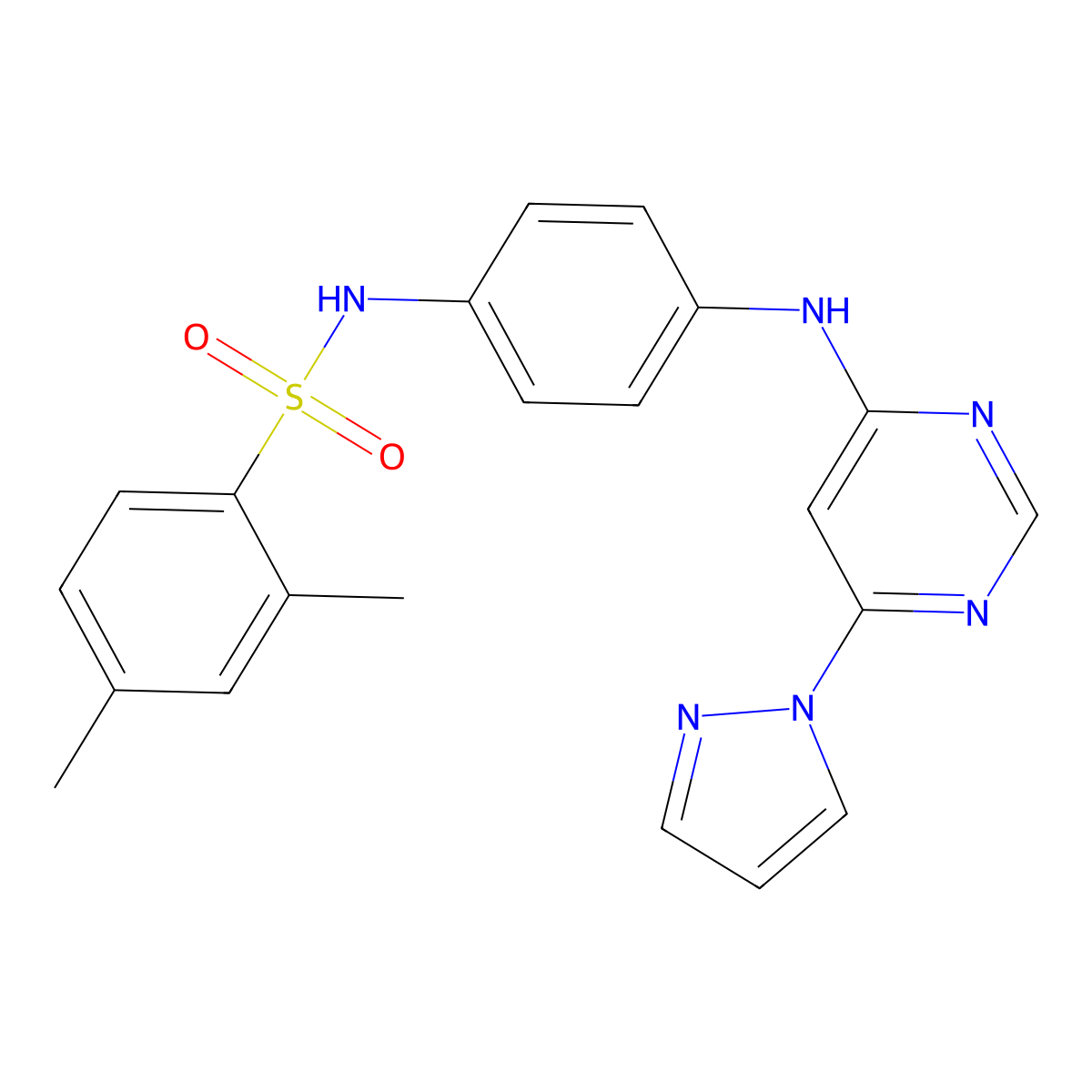 N-(4-((6-(1H-pyrazol-1-yl)pyrimidin-4-yl)amino)phenyl)-2,4-dimethylbenzenesulfonamide molecular structure, CAS 1203147-71-0