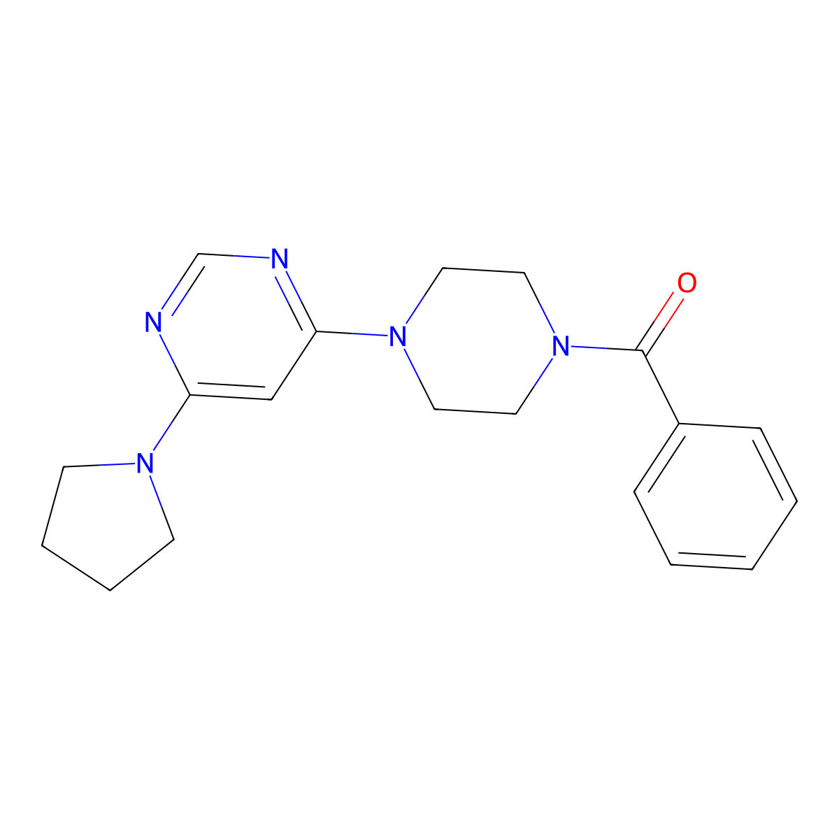 Phenyl(4-(6-(pyrrolidin-1-yl)pyrimidin-4-yl)piperazin-1-yl)methanone molecular structure, CAS 1203148-27-9