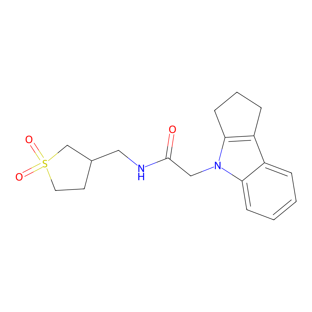 2-(2,3-dihydrocyclopenta[b]indol-4(1H)-yl)-N-((1,1-dioxidotetrahydrothiophen-3-yl)methyl)acetamide molecular structure, CAS 1203148-64-4