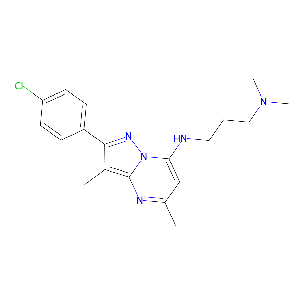 N'-[2-(4-chlorophenyl)-3,5-dimethylpyrazolo[1,5-a]pyrimidin-7-yl]-N,N-dimethylpropane-1,3-diamine molecular structure, CAS 1203149-61-4