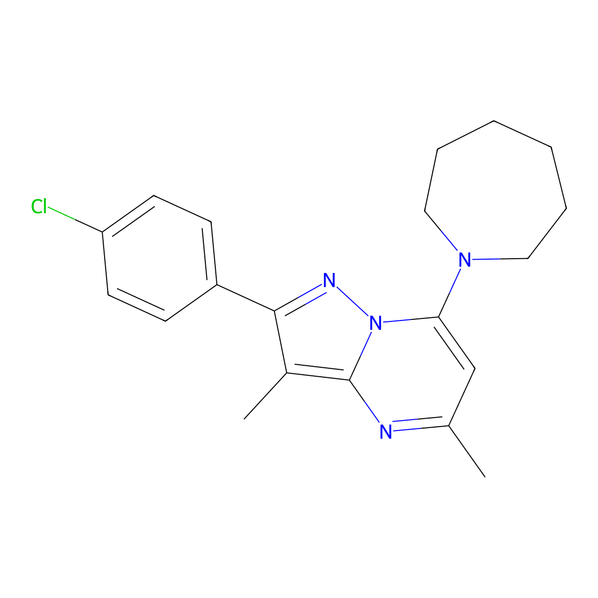 1-[2-(4-Chlorophenyl)-3,5-dimethylpyrazolo[1,5-a]pyrimidin-7-yl]azepane molecular structure, CAS 1203150-19-9