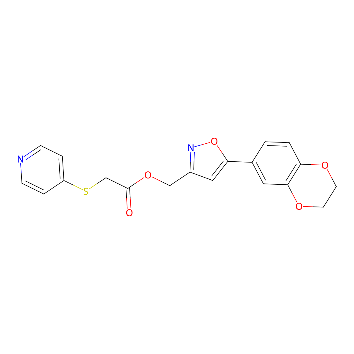 (5-(2,3-Dihydrobenzo[b][1,4]dioxin-6-yl)isoxazol-3-yl)methyl 2-(pyridin-4-ylthio)acetate molecular structure, CAS 1203150-39-3