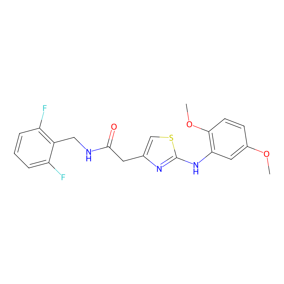 N-(2,6-difluorobenzyl)-2-(2-((2,5-dimethoxyphenyl)amino)thiazol-4-yl)acetamide molecular structure, CAS 1203151-09-0