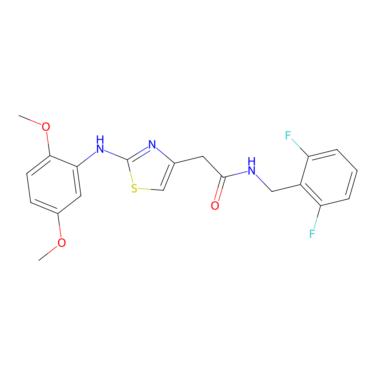 N-(2,6-difluorobenzyl)-2-(2-((2,5-dimethoxyphenyl)amino)thiazol-4-yl)acetamide molecular structure, CAS 1203151-09-0