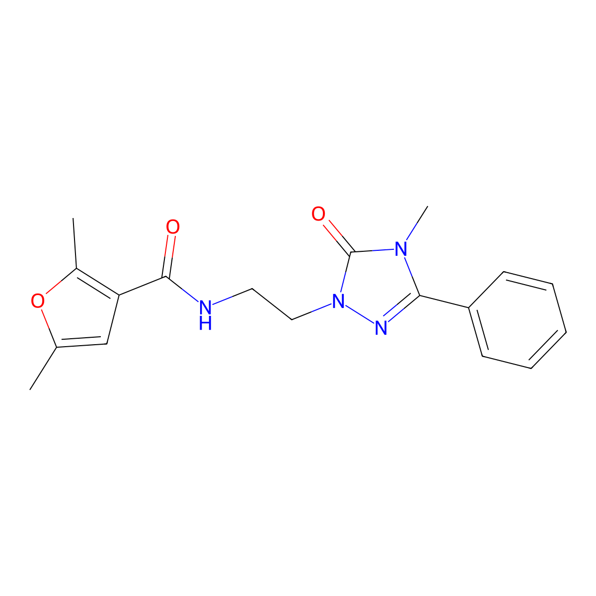 2,5-dimethyl-N-[2-(4-methyl-5-oxo-3-phenyl-4,5-dihydro-1H-1,2,4-triazol-1-yl)ethyl]furan-3-carboxamide molecular structure, CAS 1203151-18-1
