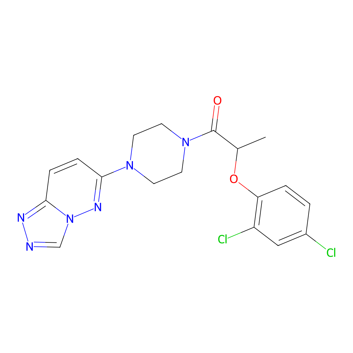 2-(2,4-Dichlorophenoxy)-1-(4-{[1,2,4]triazolo[4,3-b]pyridazin-6-yl}piperazin-1-yl)propan-1-one molecular structure, CAS 1203151-81-8