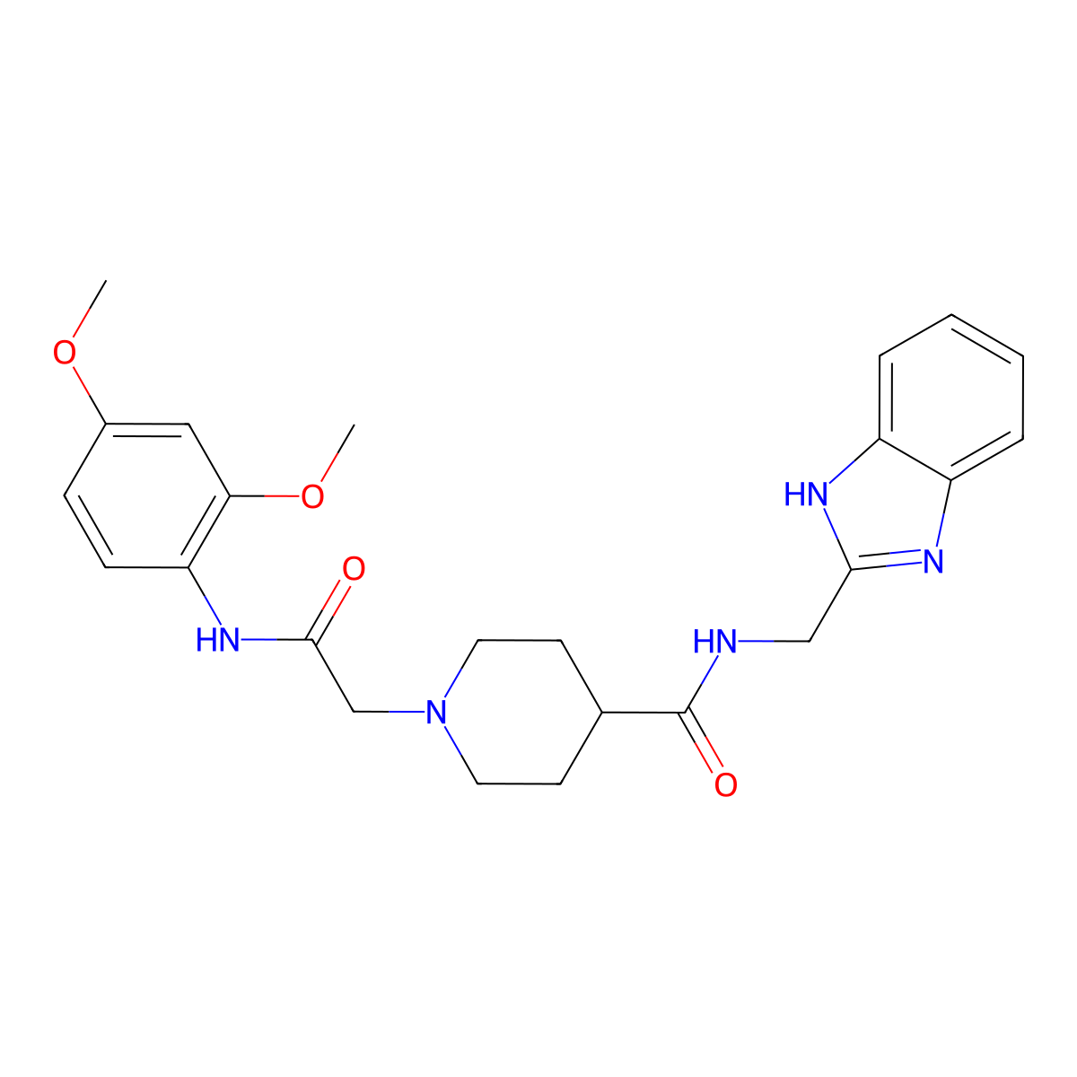 N-((1H-benzo[d]imidazol-2-yl)methyl)-1-(2-((2,4-dimethoxyphenyl)amino)-2-oxoethyl)piperidine-4-carboxamide molecular structure, CAS 1203152-02-6