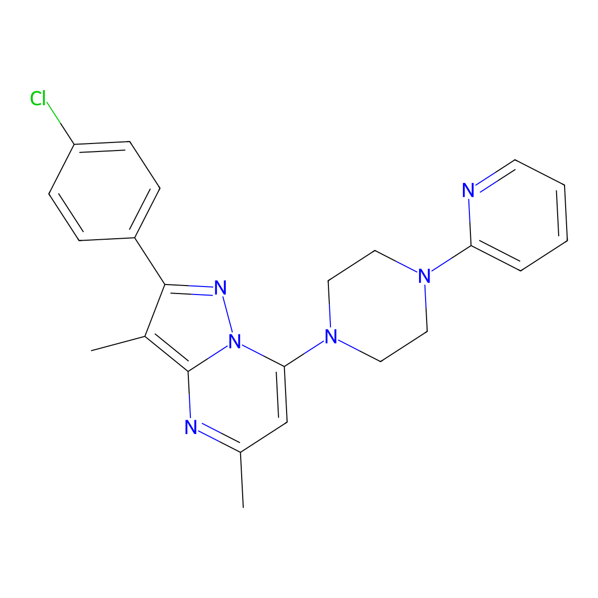 2-(4-Chlorophenyl)-3,5-dimethyl-7-(4-pyridin-2-ylpiperazin-1-yl)pyrazolo[1,5-a]pyrimidine molecular structure, CAS 1203152-73-1