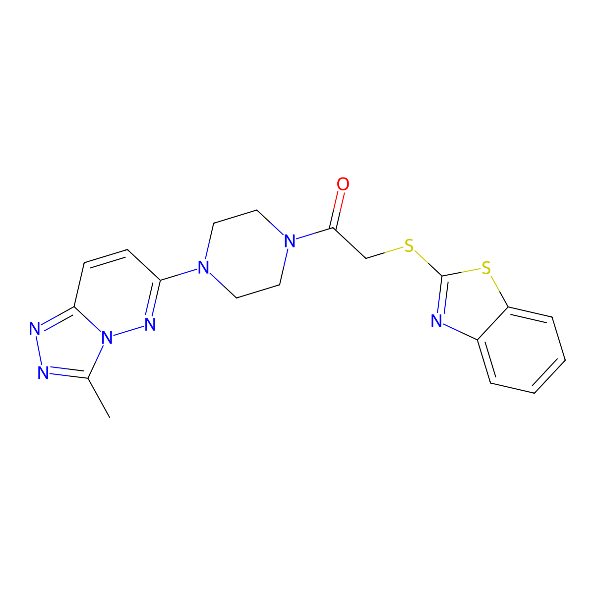 2-(Benzo[d]thiazol-2-ylthio)-1-(4-(3-methyl-[1,2,4]triazolo[4,3-b]pyridazin-6-yl)piperazin-1-yl)ethanone molecular structure, CAS 1203153-42-7