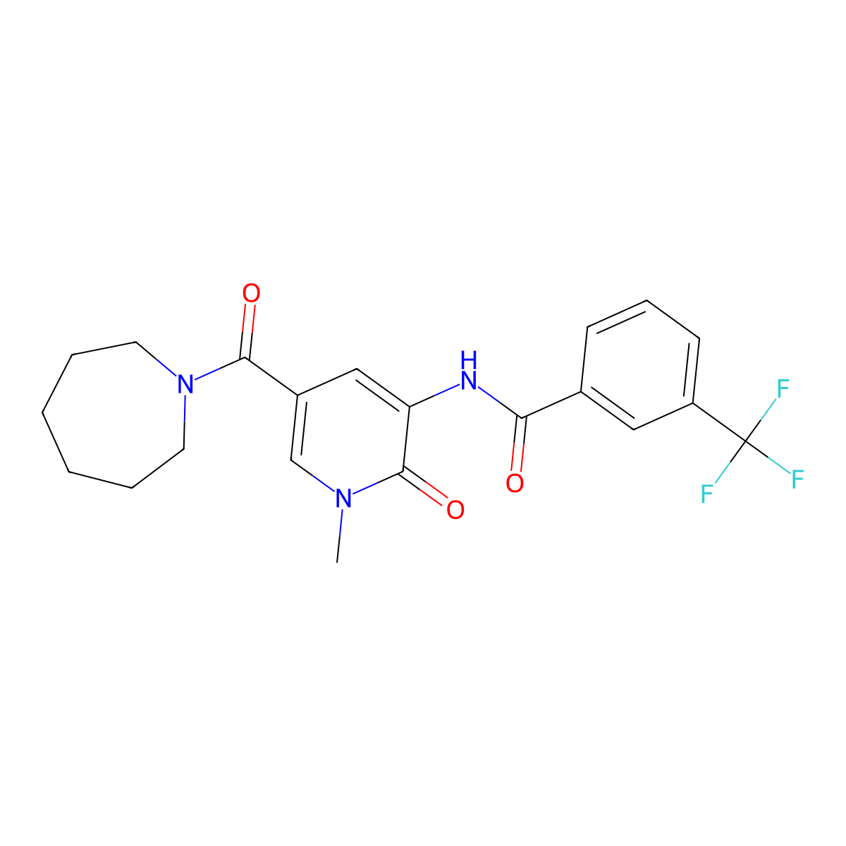 N-[5-(azepane-1-carbonyl)-1-methyl-2-oxo-1,2-dihydropyridin-3-yl]-3-(trifluoromethyl)benzamide molecular structure, CAS 1203153-70-1
