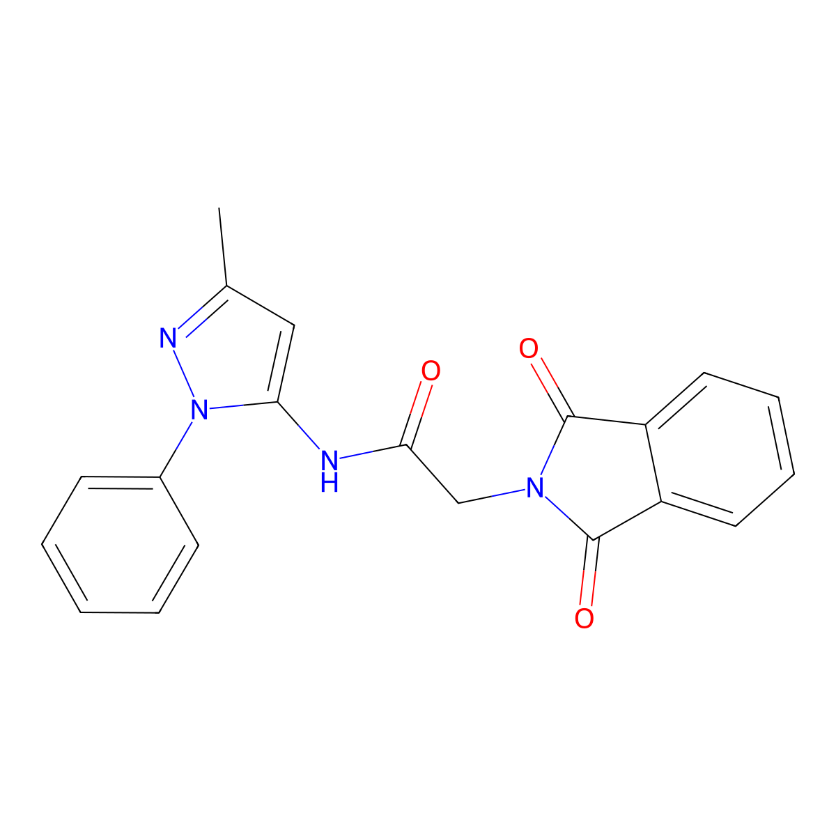 2-(1,3-dioxoisoindolin-2-yl)-N-(3-methyl-1-phenyl-1H-pyrazol-5-yl)acetamide molecular structure, CAS 1203153-98-3