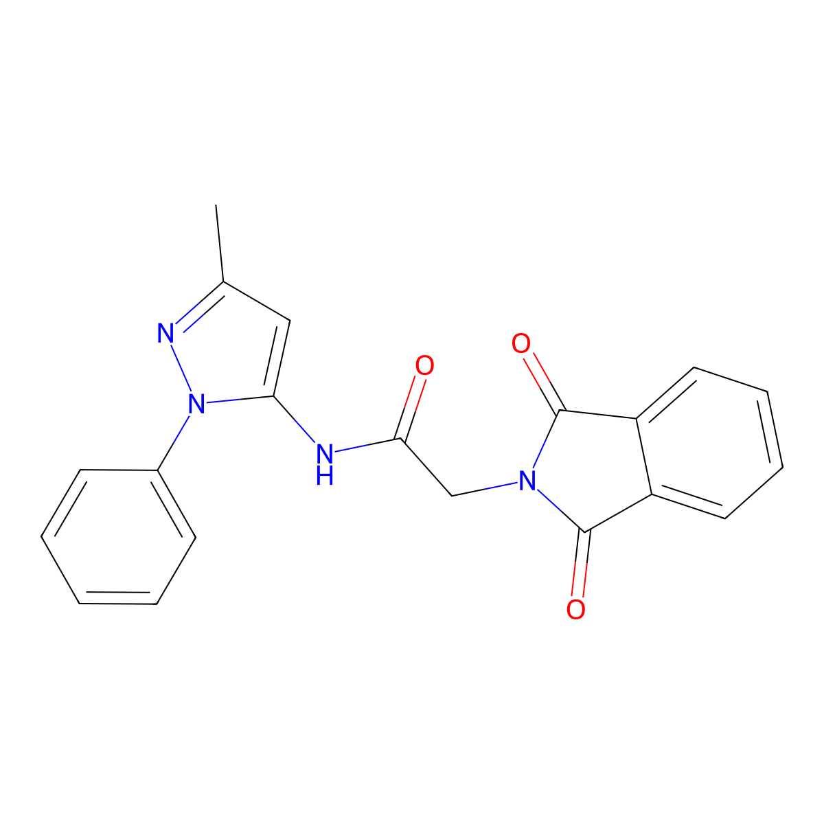 2-(1,3-dioxoisoindolin-2-yl)-N-(3-methyl-1-phenyl-1H-pyrazol-5-yl)acetamide molecular structure, CAS 1203153-98-3