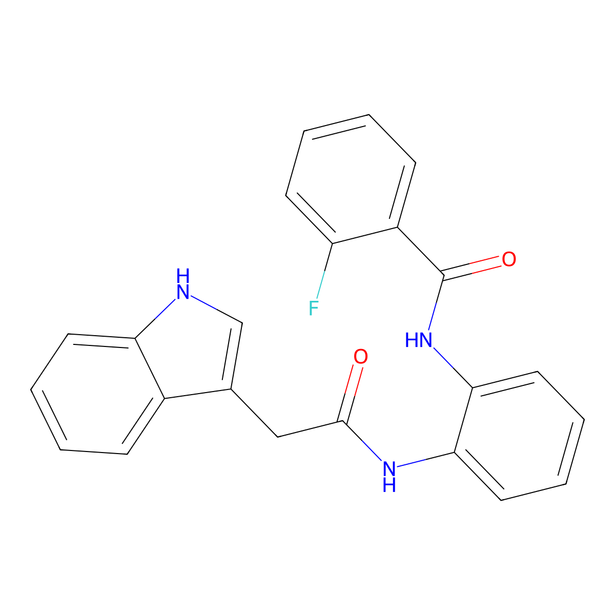 N-(2-(2-(1H-indol-3-yl)acetamido)phenyl)-2-fluorobenzamide molecular structure, CAS 1203154-35-1