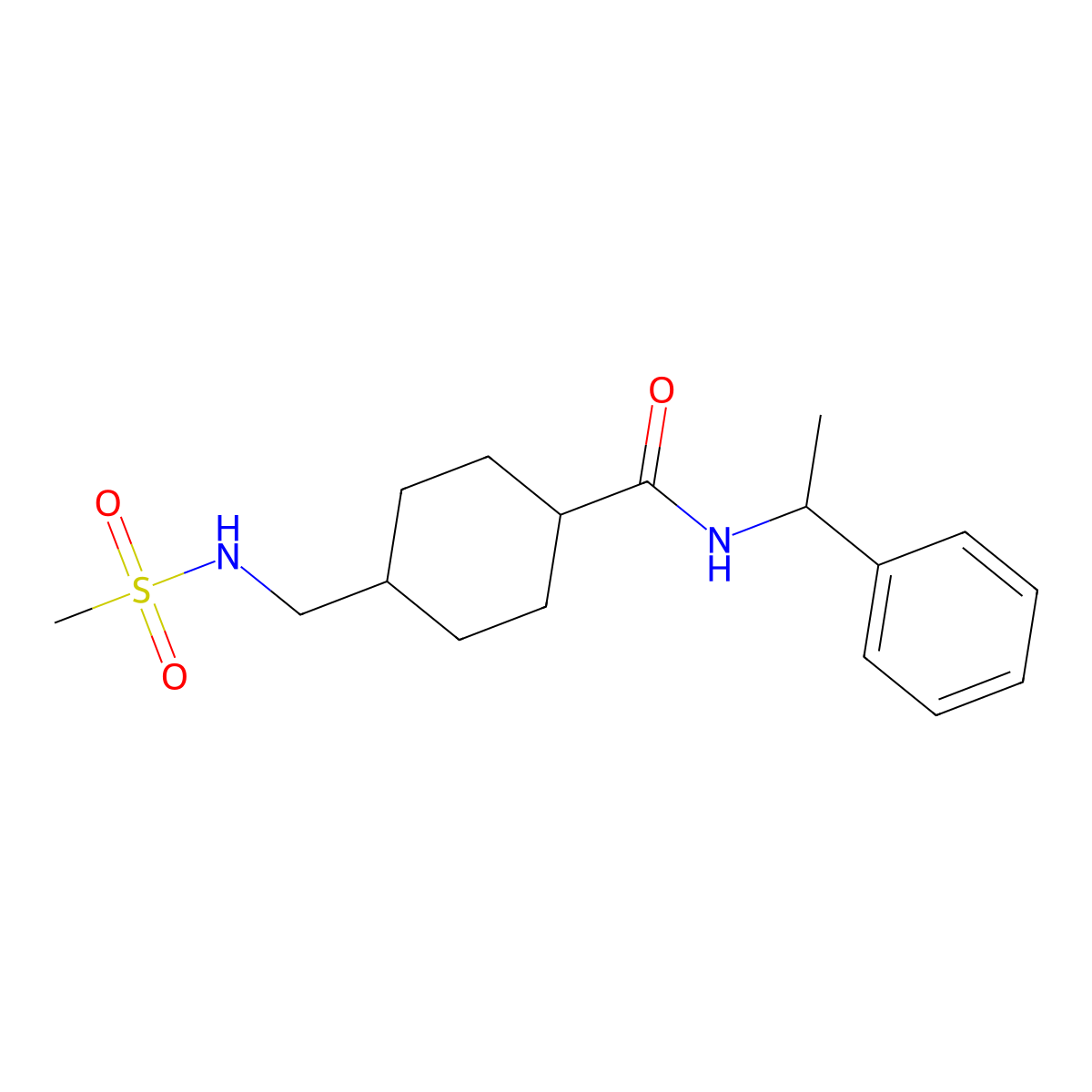 4-(methanesulfonamidomethyl)-N-(1-phenylethyl)cyclohexane-1-carboxamide molecular structure, CAS 1203157-85-0