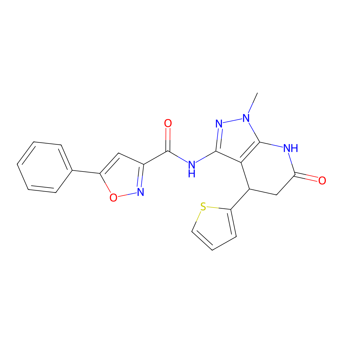 N-(1-methyl-6-oxo-4-(thiophen-2-yl)-4,5,6,7-tetrahydro-1H-pyrazolo[3,4-b]pyridin-3-yl)-5-phenylisoxazole-3-carboxamide molecular structure, CAS 1203158-69-3