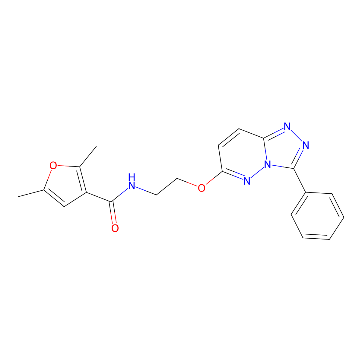 2,5-dimethyl-N-[2-({3-phenyl-[1,2,4]triazolo[4,3-b]pyridazin-6-yl}oxy)ethyl]furan-3-carboxamide molecular structure, CAS 1203160-39-7