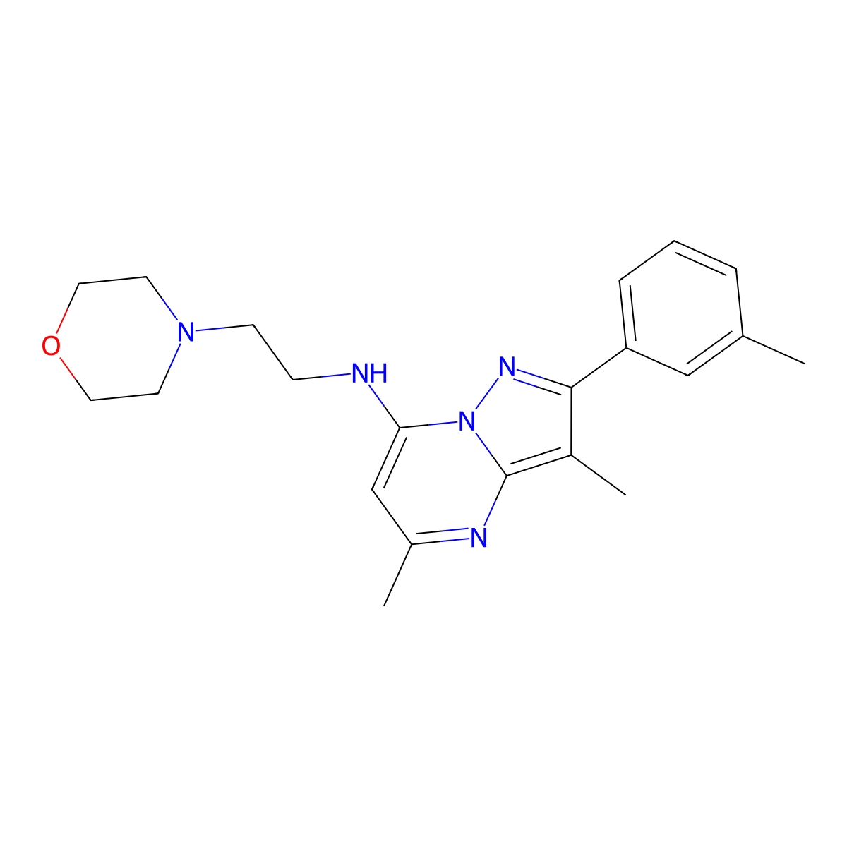 3,5-dimethyl-2-(3-methylphenyl)-N-[2-(morpholin-4-yl)ethyl]pyrazolo[1,5-a]pyrimidin-7-amine molecular structure, CAS 1203161-03-8