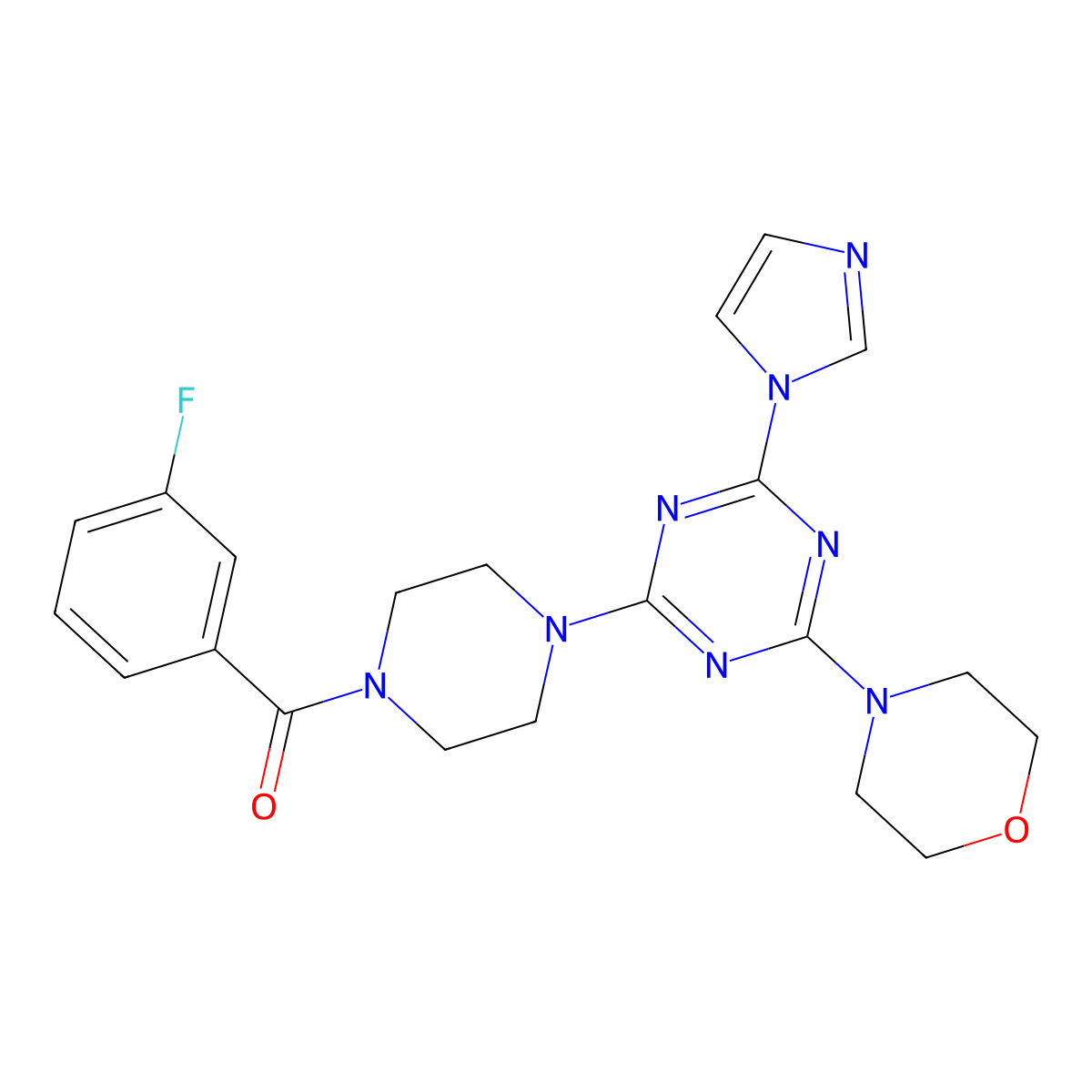 (4-(4-(1H-imidazol-1-yl)-6-morpholino-1,3,5-triazin-2-yl)piperazin-1-yl)(3-fluorophenyl)methanone molecular structure, CAS 1203161-21-0