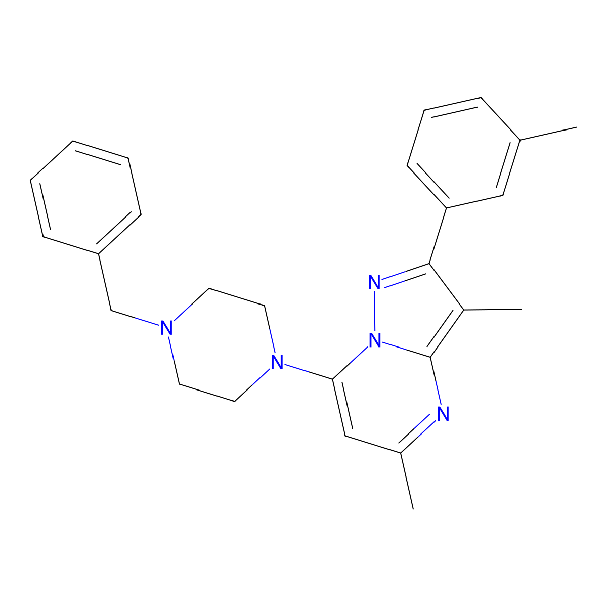 7-(4-Benzylpiperazin-1-yl)-3,5-dimethyl-2-(3-methylphenyl)pyrazolo[1,5-a]pyrimidine molecular structure, CAS 1203161-53-8