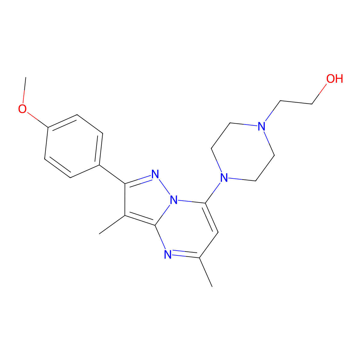 2-{4-[2-(4-Methoxyphenyl)-3,5-dimethylpyrazolo[1,5-a]pyrimidin-7-yl]piperazin-1-yl}ethanol molecular structure, CAS 1203162-12-2