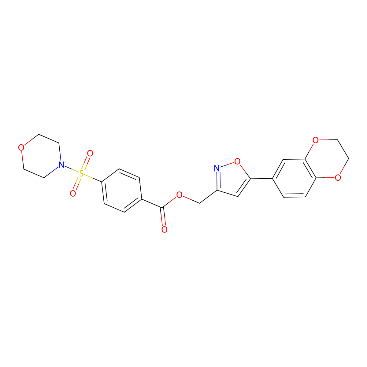 (5-(2,3-Dihydrobenzo[b][1,4]dioxin-6-yl)isoxazol-3-yl)methyl 4-(morpholinosulfonyl)benzoate molecular structure, CAS 1203162-86-0