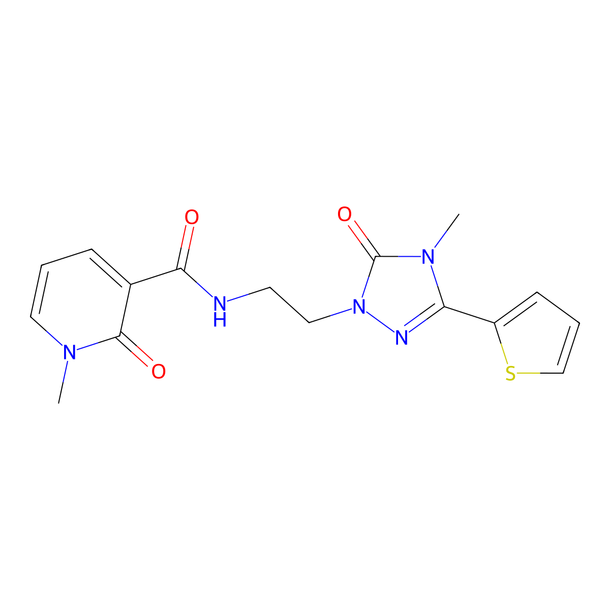 1-methyl-N-{2-[4-methyl-5-oxo-3-(thiophen-2-yl)-4,5-dihydro-1H-1,2,4-triazol-1-yl]ethyl}-2-oxo-1,2-dihydropyridine-3-carboxamide molecular structure, CAS 1203162-91-7
