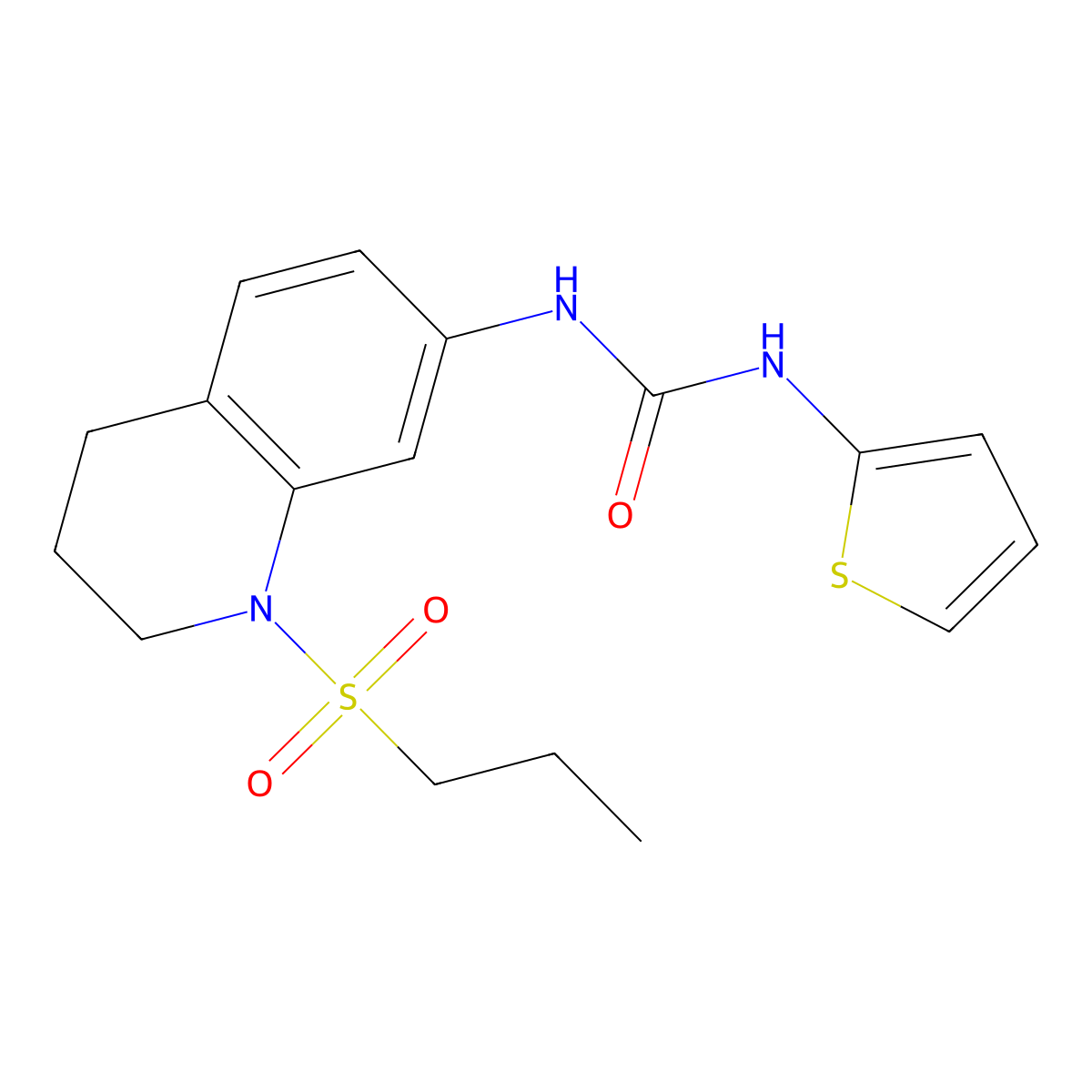 1-(1-(Propylsulfonyl)-1,2,3,4-tetrahydroquinolin-7-yl)-3-(thiophen-2-yl)urea molecular structure, CAS 1203163-58-9