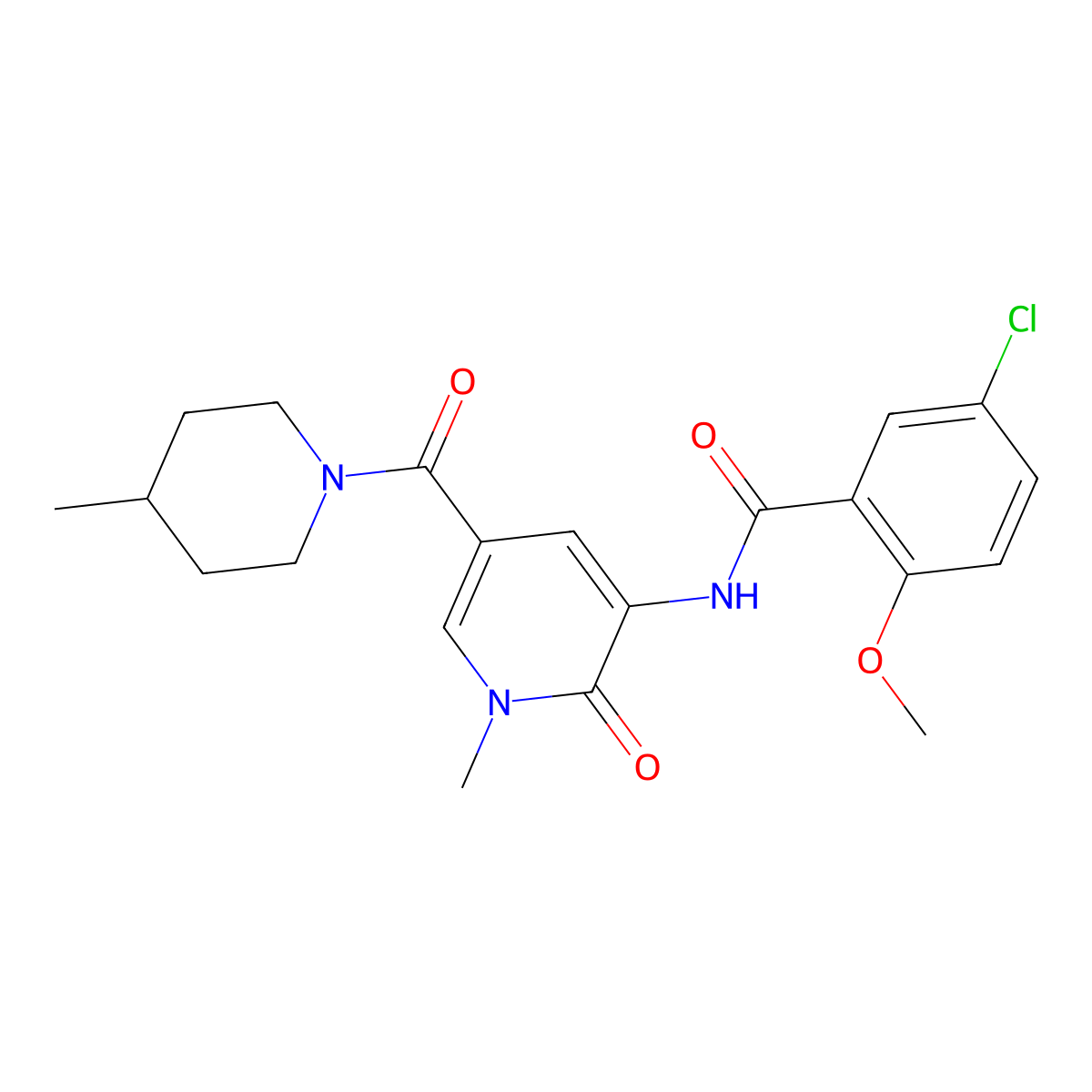 5-chloro-2-methoxy-N-[1-methyl-5-(4-methylpiperidine-1-carbonyl)-2-oxo-1,2-dihydropyridin-3-yl]benzamide molecular structure, CAS 1203163-80-7