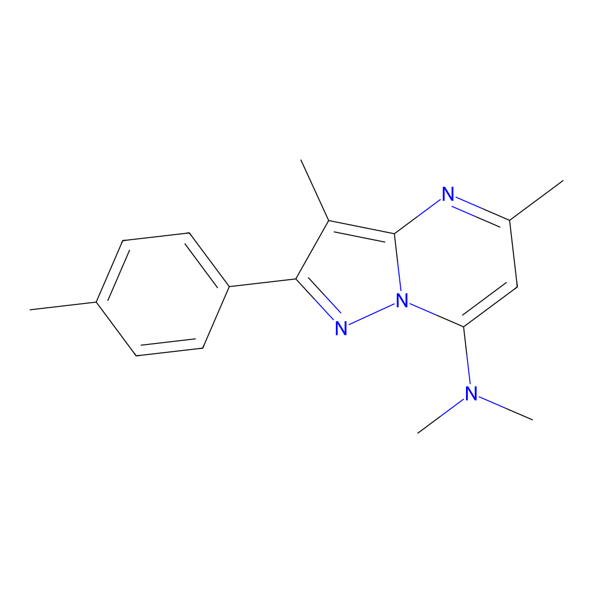 N,N,3,5-tetramethyl-2-(4-methylphenyl)pyrazolo[1,5-a]pyrimidin-7-amine molecular structure, CAS 1203163-81-8