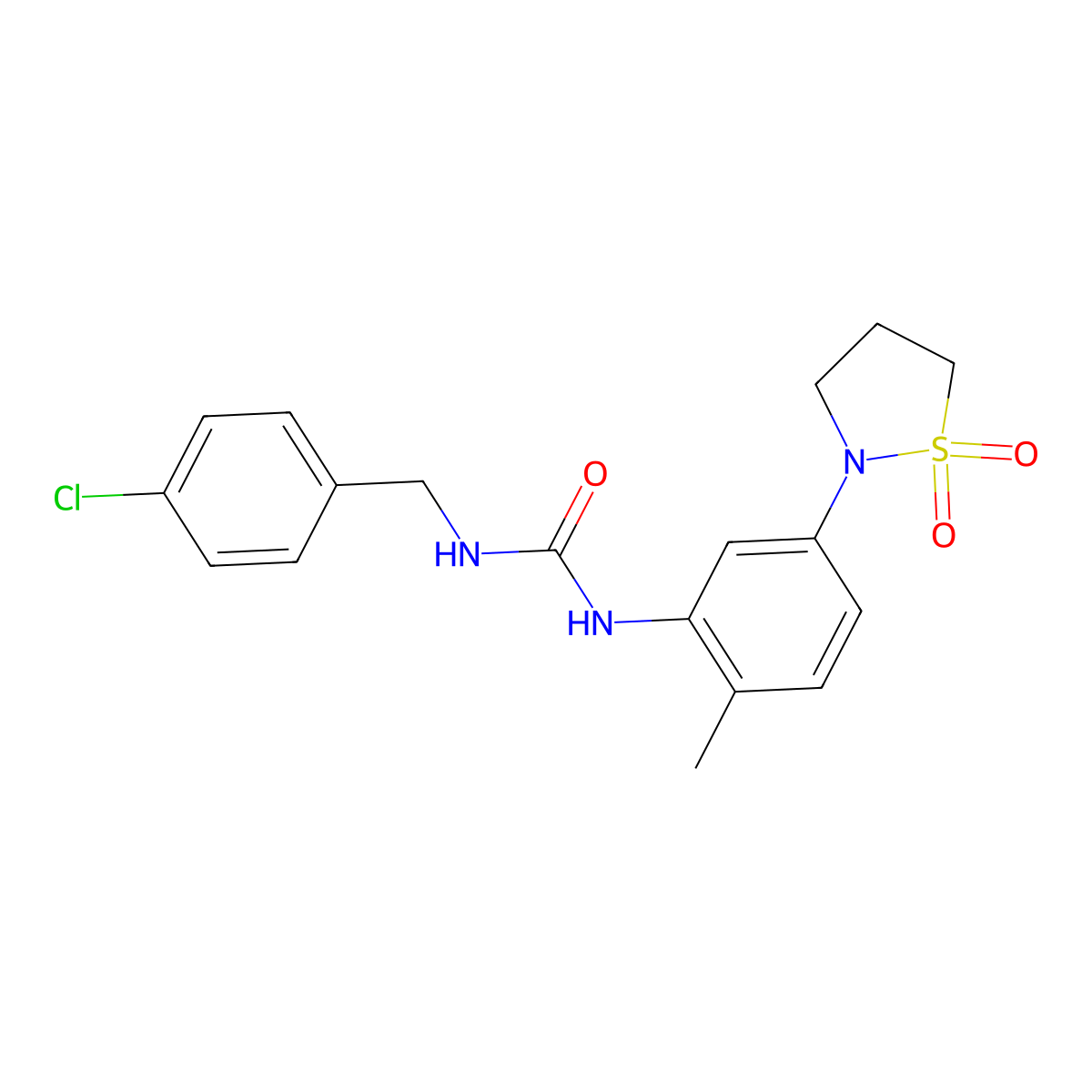 1-(4-Chlorobenzyl)-3-(5-(1,1-dioxidoisothiazolidin-2-yl)-2-methylphenyl)urea molecular structure, CAS 1203164-07-1