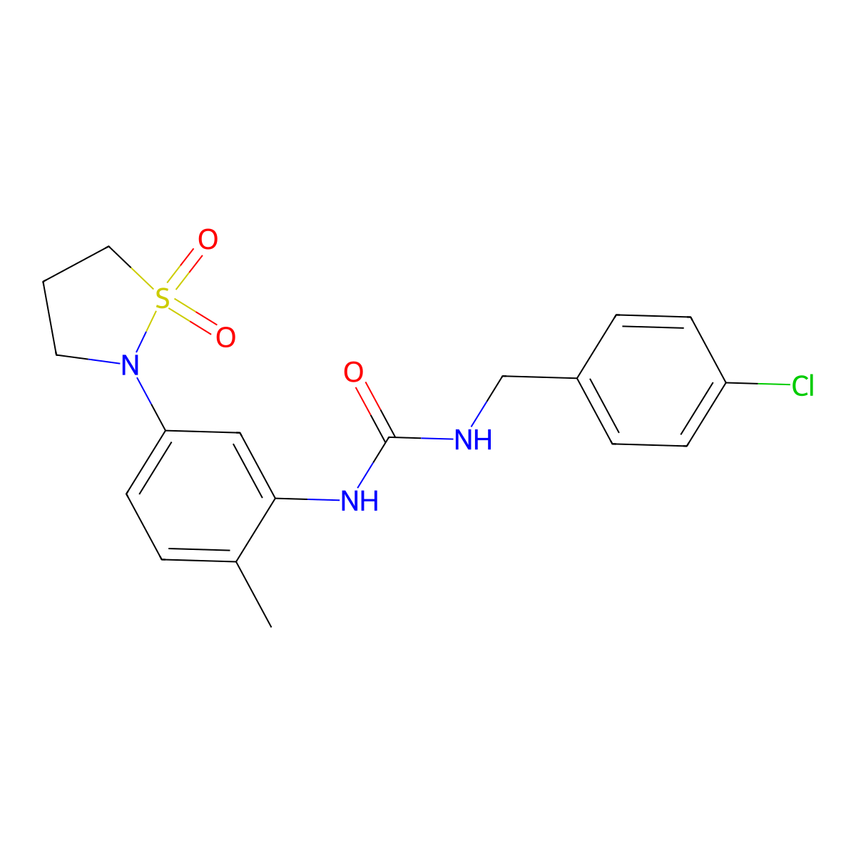 1-(4-Chlorobenzyl)-3-(5-(1,1-dioxidoisothiazolidin-2-yl)-2-methylphenyl)urea molecular structure, CAS 1203164-07-1